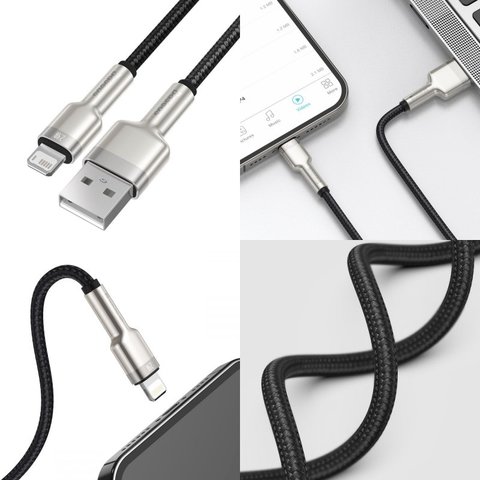 USB кабель Baseus Cafule Series Metal, USB тип-A, Lightning, 100 см, 2,4 А, черный, в нейлоновой оплетке, #CALJK-A01 Превью 1