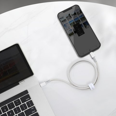 USB кабель Baseus High Density Braided, USB тип-C, Lightning, 200 см, 20 Вт, белый, #CATLGD-A02 Превью 3