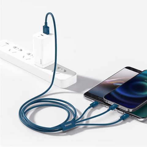 USB кабель Baseus Superior, USB тип-C, USB тип-A, micro-USB тип-B, Lightning, 150 см, 3,5 А, синий, силиконовый, 3 в 1, #CAMLTYS-03 Превью 3