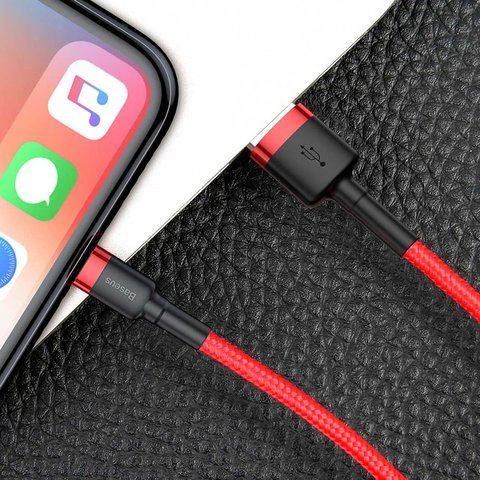 USB Cable Baseus Cafule, (USB type-A, USB type C, 300 cm, 2 A, red, nylon braided) #CATKLF-U09 Preview 4