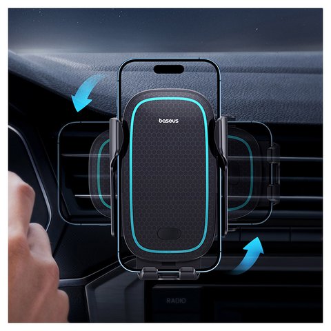 Автомобильный держатель Baseus Milky Way Pro, черный, на дефлектор, с беспроводной зарядкой, с USB кабелем тип-C, 15 Вт, #C40357000111-00 Превью 2