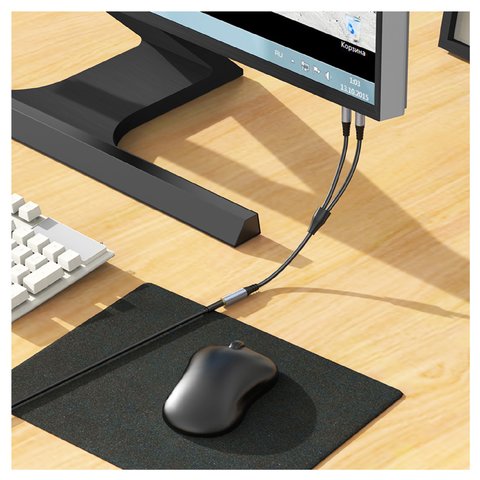 AUX-кабель Hoco UPA21, TRS 3.5 мм, TRRS 3.5 мм, 25 см, серый, для наушников, в нейлоновой оплетке, female to 2 male, #6931474766816 Превью 3