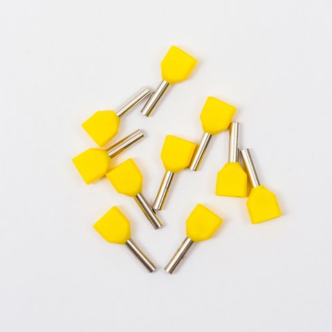 Наконечник TE1510, для 2х проводів, трубчастий, ізольований, жовтий, 10 шт., 1,5 мм², 10 мм Прев'ю 1