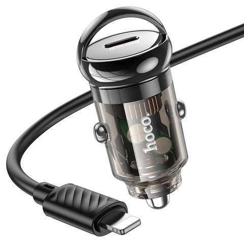 Автомобильное зарядное устройство Hoco Z53, черное, прозрачное, Power Delivery (PD), c кабелем USB тип-C к Lightning для Apple, 30 Вт, 1 порт, 12-24 B, #6942007611268 Превью 1