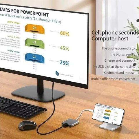 Адаптер Type-C - HDMI + USB3.0 + Type-C, конвертер, білий, hub Прев'ю 2