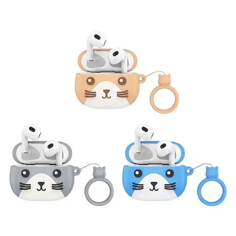 Гарнітура Hoco EW46, бездротова, сіра, біла, з силіконовим чохлом, mysterious cat, #6931474788887 Прев'ю 1